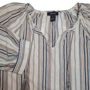 Karen Kane top women's XL striped blue brown boho  peasant style